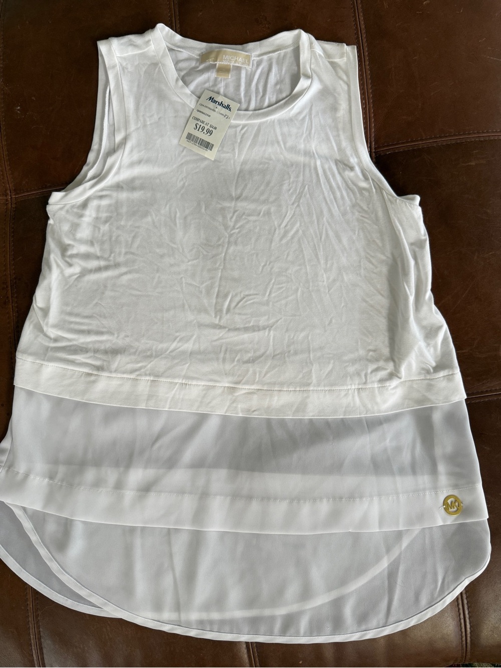Michael Kors White Layered Chiffon Hem Tank Top